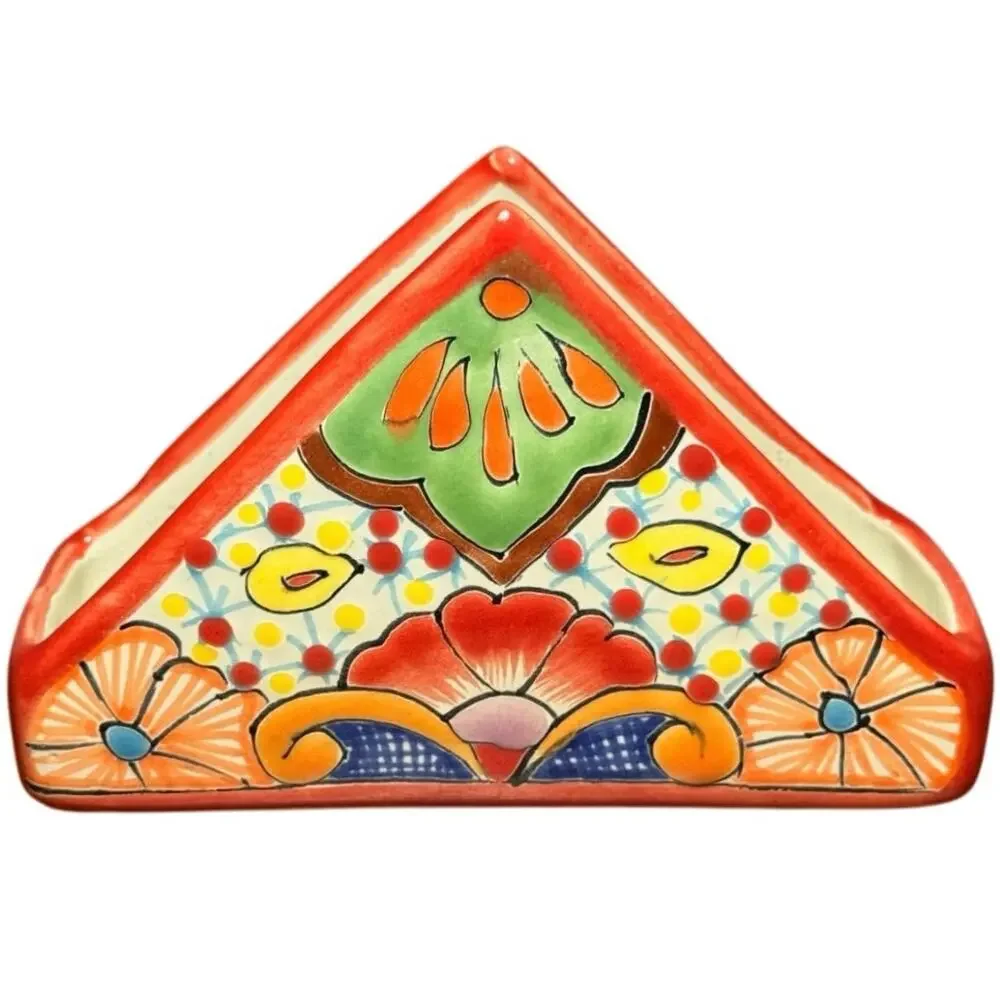 Mexican Talavera Pottery Napkin Holder Hand Painted Signed Lead Free Mexico